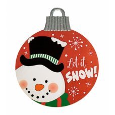 Χριστουγεννιάτικη Ξύλινη Μπάλα Οροφής Κόκκινη με Χιονάνθρωπο (30cm)